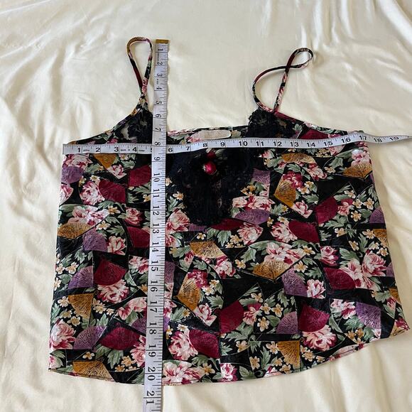 Vtg Y2K 2000s Dark Floral Lace Trim Cami Tank Top Wmns M Whimsgoth Fairycore - Picture 7 of 7